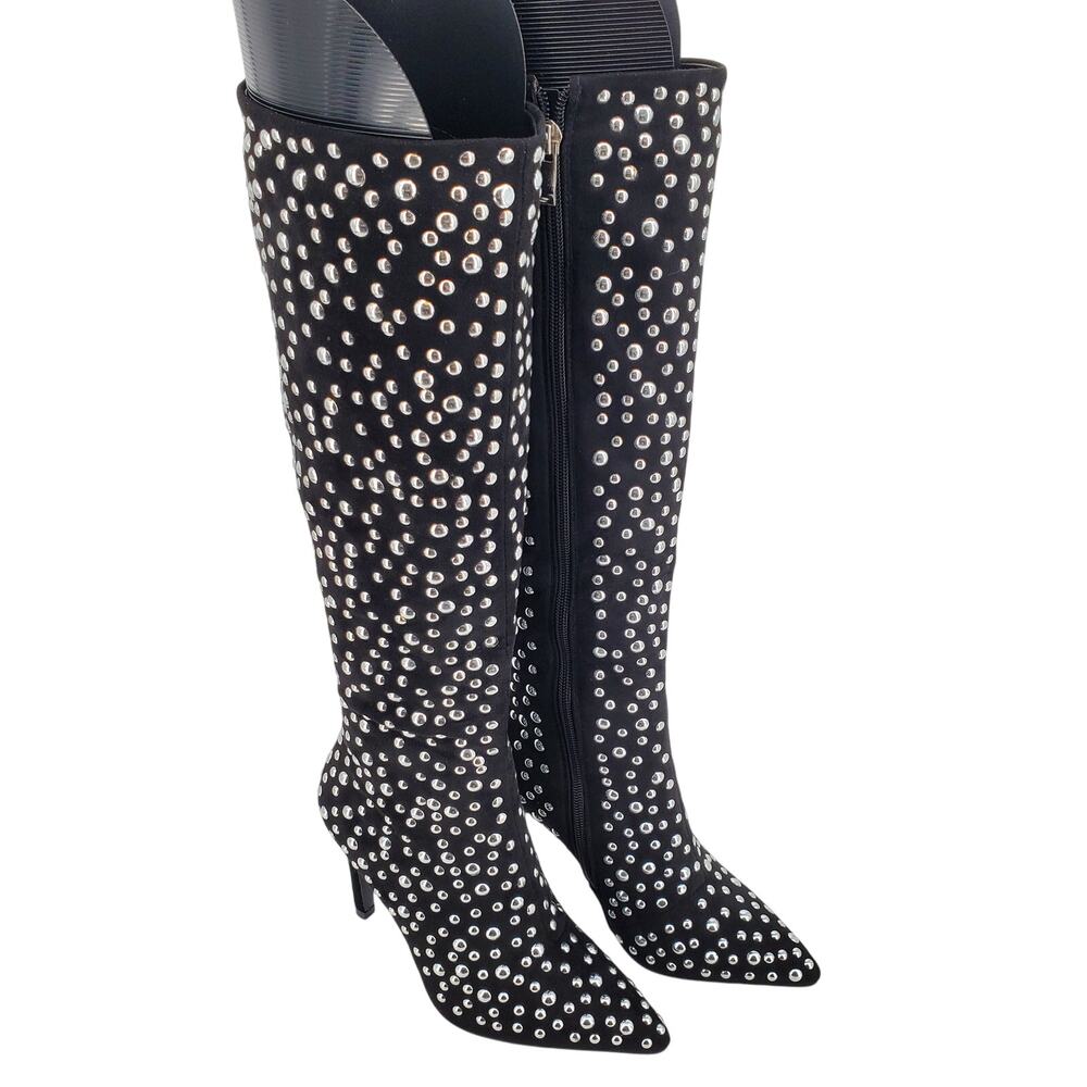Lauren Lorraine Haddie Black Studded Knee High Stiletto Boots Womens 5.5 M055